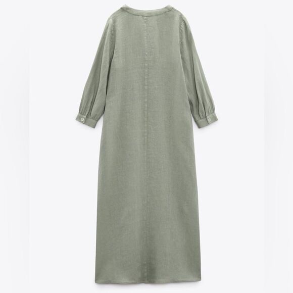 Zara 100% Linen Dress Pockets Khaki - Picture 5 of 11